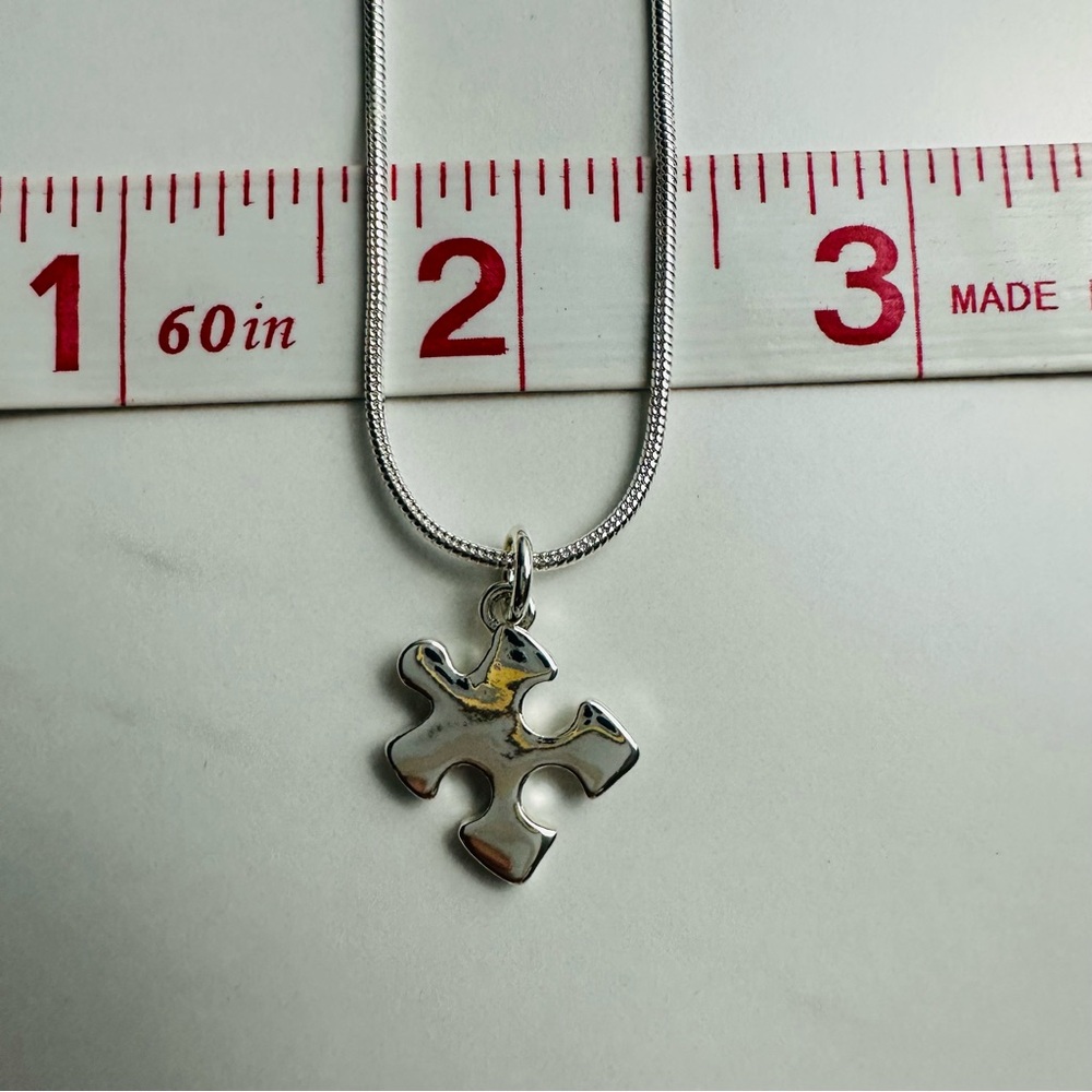 Silver-Plated Puzzle Piece Pendant Necklace | Snake Chain | NWOT - Picture 12 of 13
